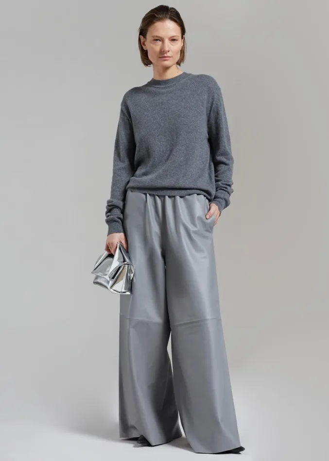 The Frankie Shop Sydney Wide Leather Pants 8211 Grey Women Clothing