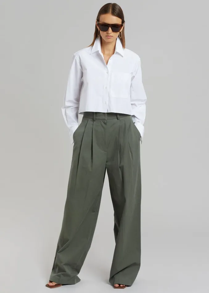 The Frankie Shop Tansy Cotton Pants 8211 Olive Women Clothing