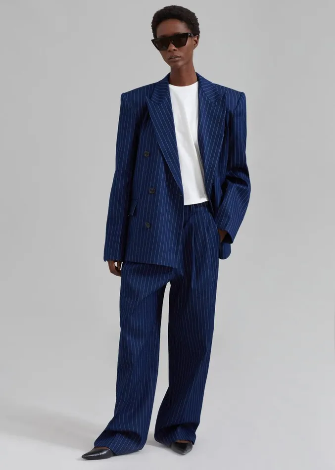 The Frankie Shop Tansy Denim Pants 8211 Navy Pinstripe Women Clothing