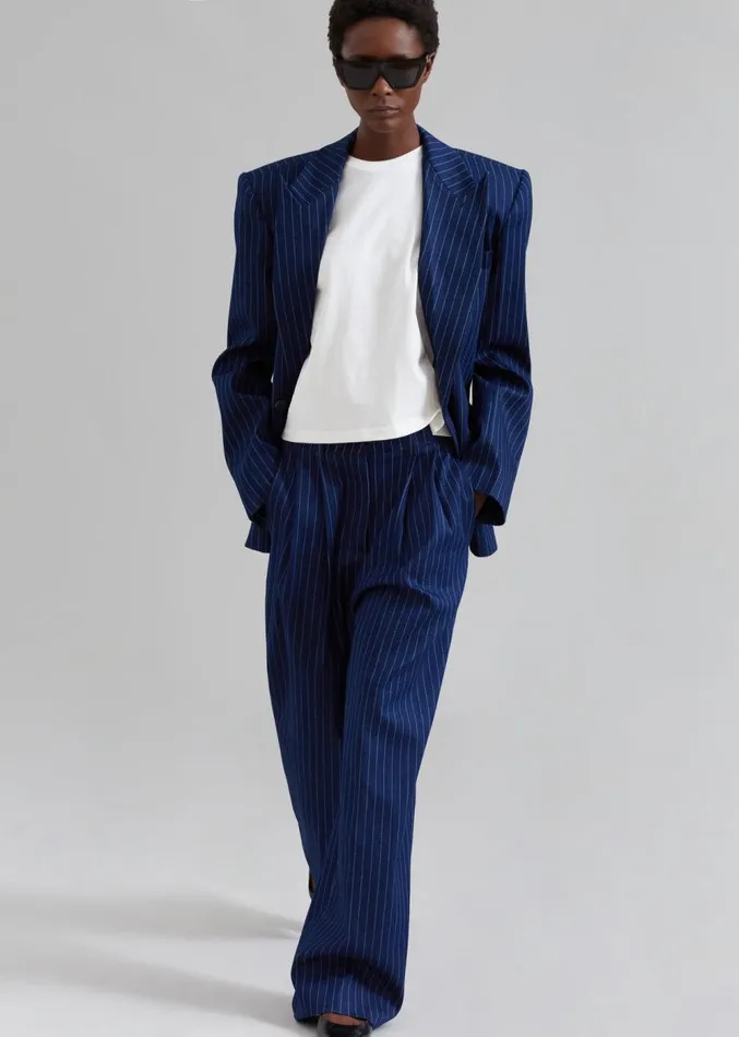 The Frankie Shop Tansy Denim Pants 8211 Navy Pinstripe Women Clothing
