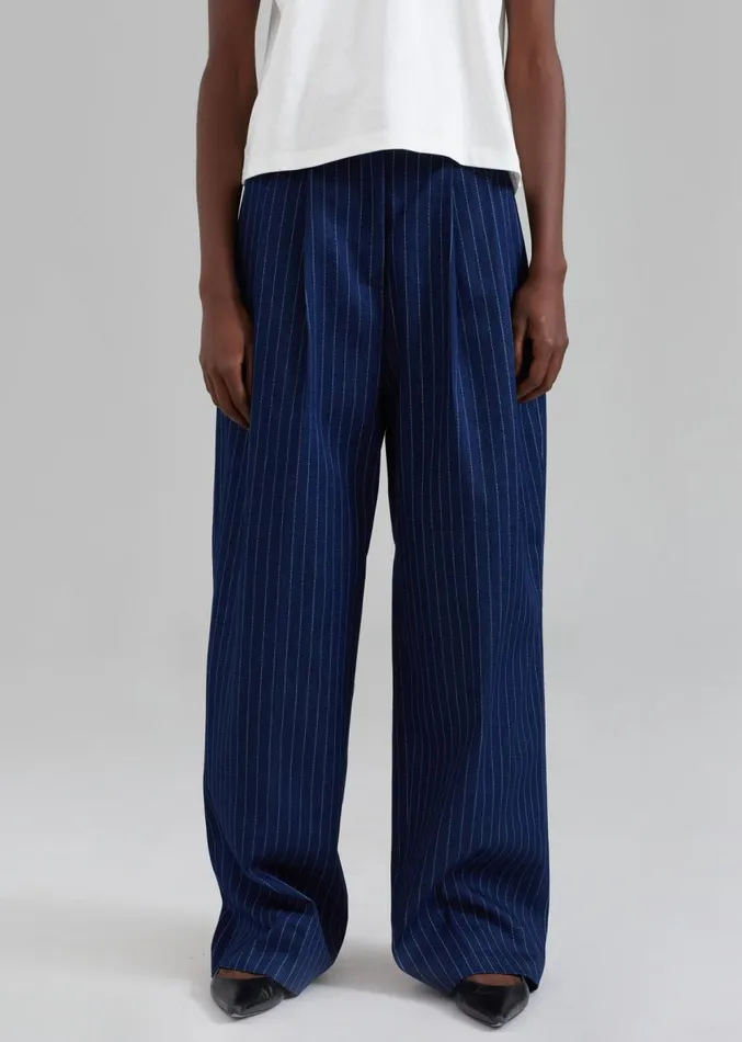 The Frankie Shop Tansy Denim Pants 8211 Navy Pinstripe Women Clothing