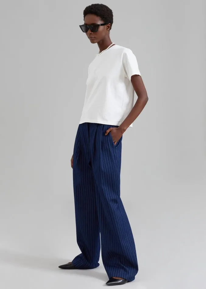 The Frankie Shop Tansy Denim Pants 8211 Navy Pinstripe Women Clothing