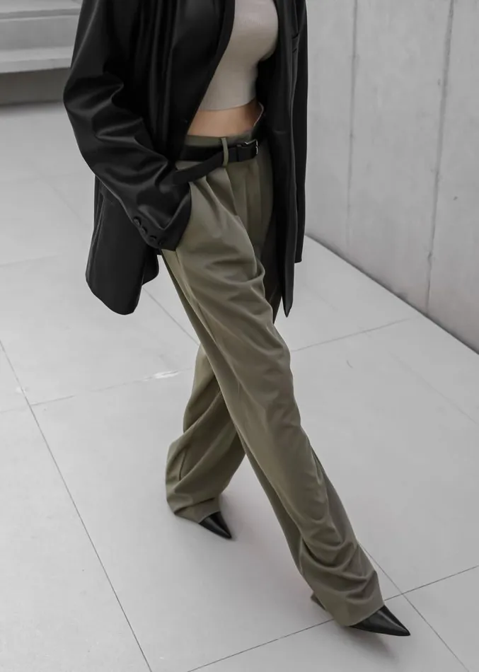 The Frankie Shop Tansy Pleated Trousers 8211 Olive Women Clothing