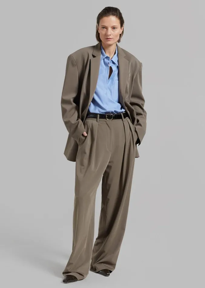 The Frankie Shop Tansy Pleated Trousers 8211 Olive Women Clothing