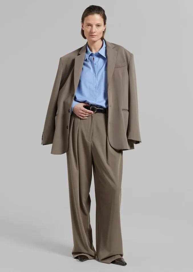 The Frankie Shop Tansy Pleated Trousers 8211 Olive Women Clothing