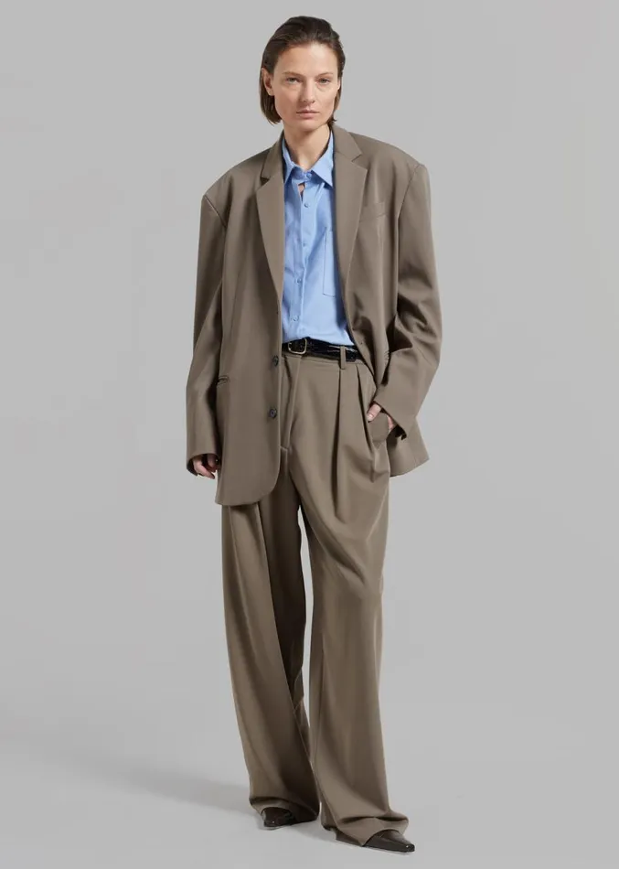 The Frankie Shop Tansy Pleated Trousers 8211 Olive Women Clothing
