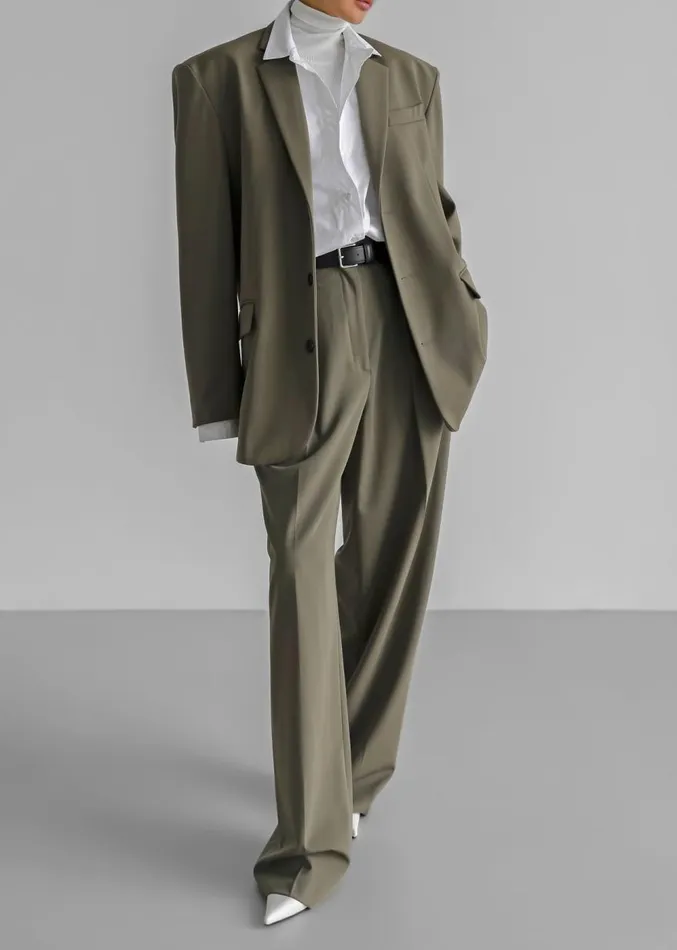 The Frankie Shop Tansy Pleated Trousers 8211 Olive Women Clothing