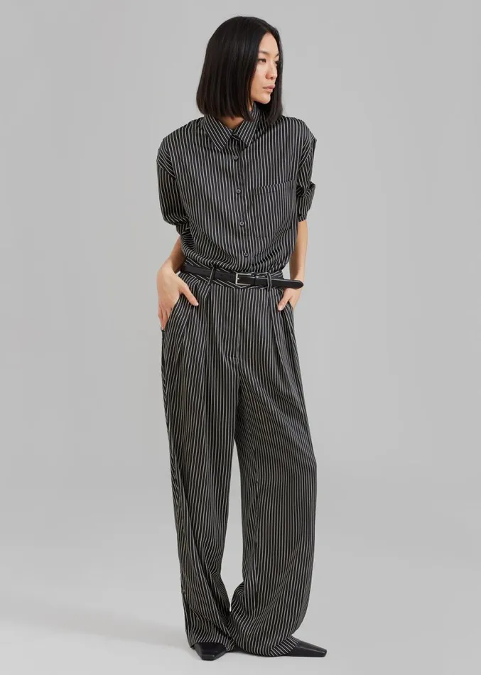 The Frankie Shop Tansy Satin Pants 8211 Black Pinstripe Women Clothing