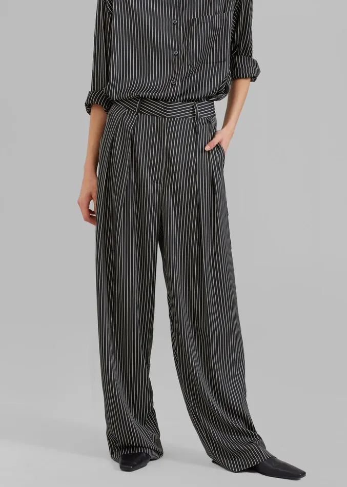 The Frankie Shop Tansy Satin Pants 8211 Black Pinstripe Women Clothing