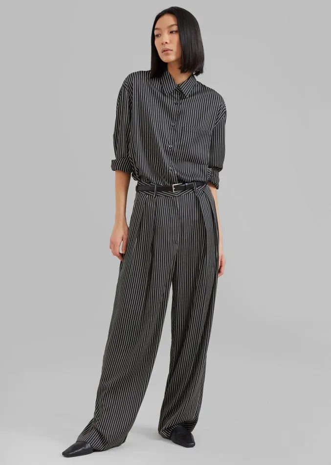 The Frankie Shop Tansy Satin Pants 8211 Black Pinstripe Women Clothing