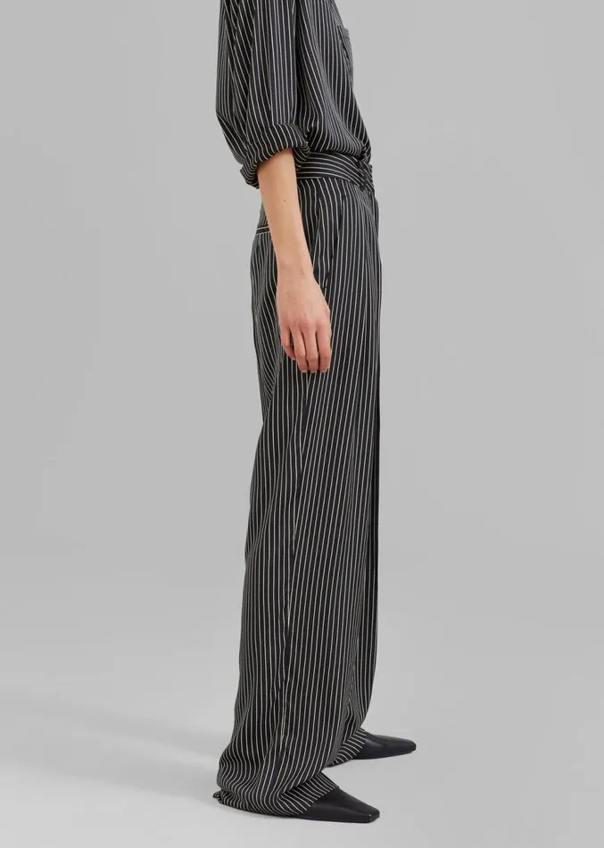 The Frankie Shop Tansy Satin Pants 8211 Black Pinstripe Women Clothing