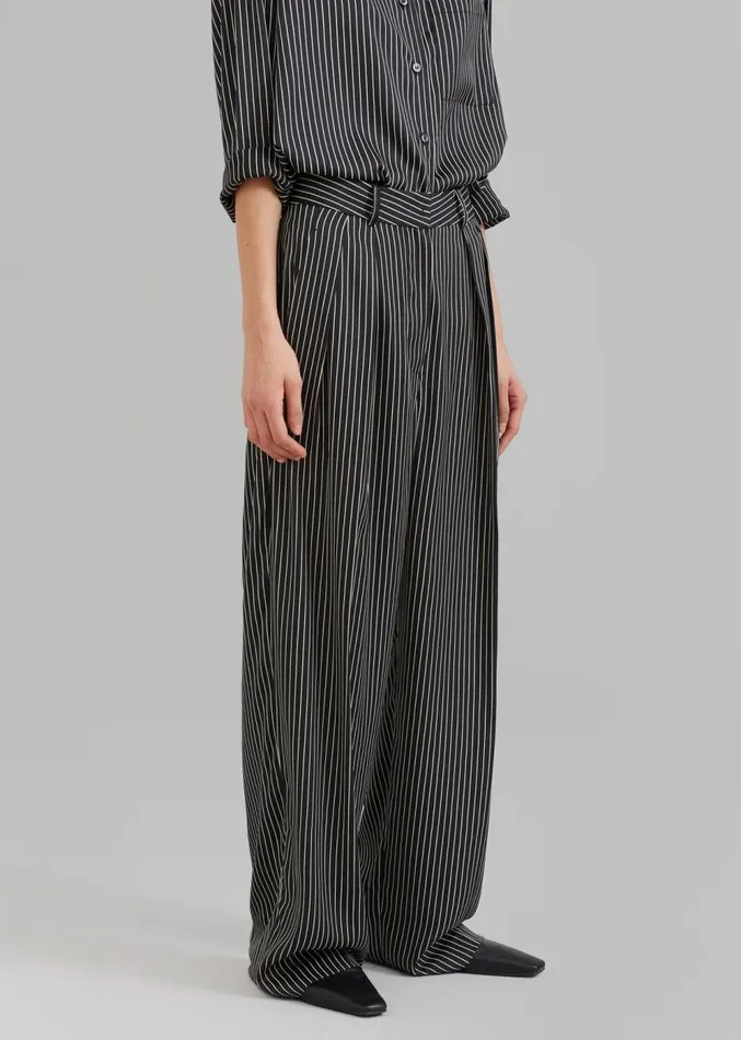 The Frankie Shop Tansy Satin Pants 8211 Black Pinstripe Women Clothing