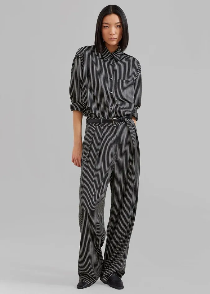 The Frankie Shop Tansy Satin Pants 8211 Black Pinstripe Women Clothing