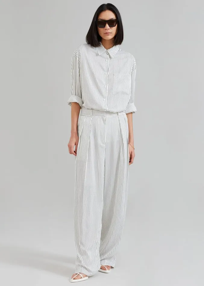 The Frankie Shop Tansy Satin Pants 8211 White Pinstripe Women Clothing
