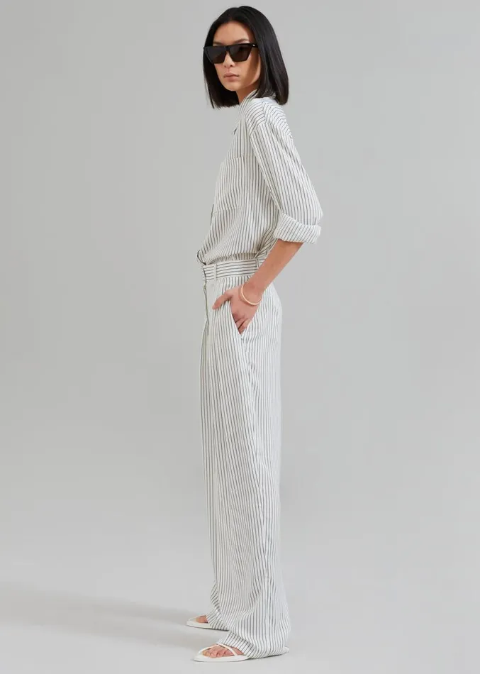 The Frankie Shop Tansy Satin Pants 8211 White Pinstripe Women Clothing