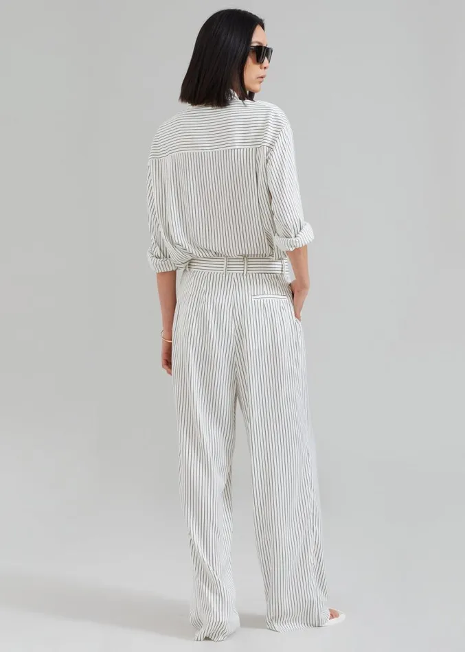 The Frankie Shop Tansy Satin Pants 8211 White Pinstripe Women Clothing