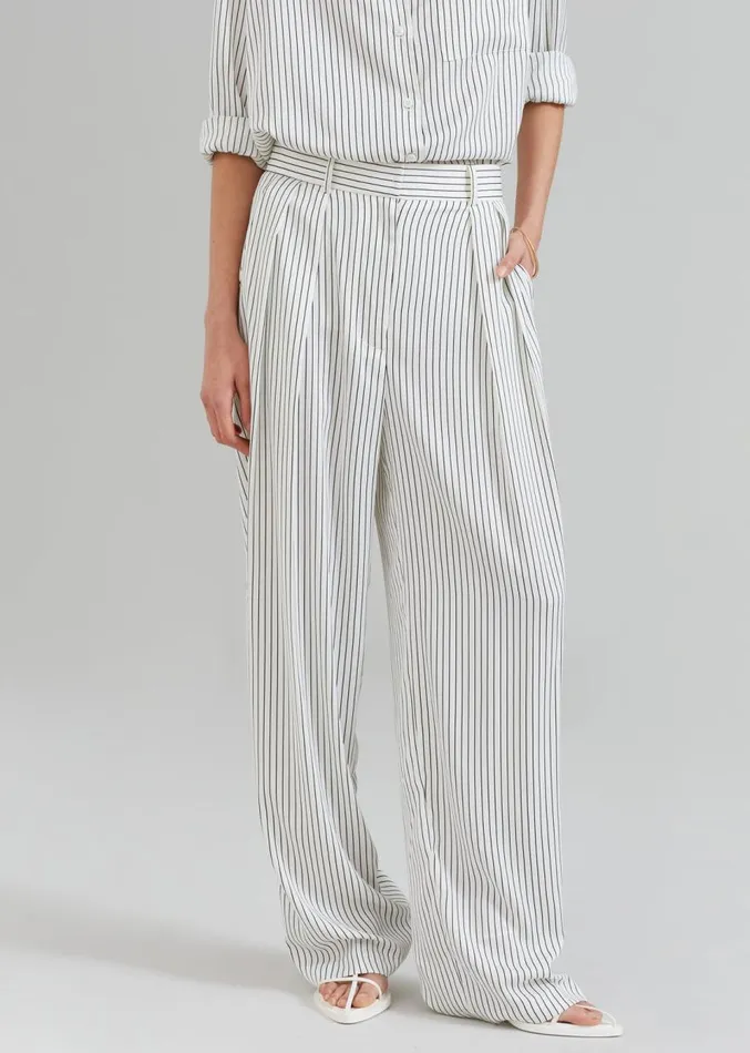 The Frankie Shop Tansy Satin Pants 8211 White Pinstripe Women Clothing