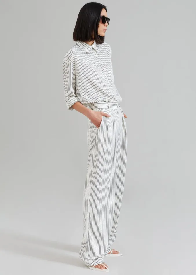 The Frankie Shop Tansy Satin Pants 8211 White Pinstripe Women Clothing