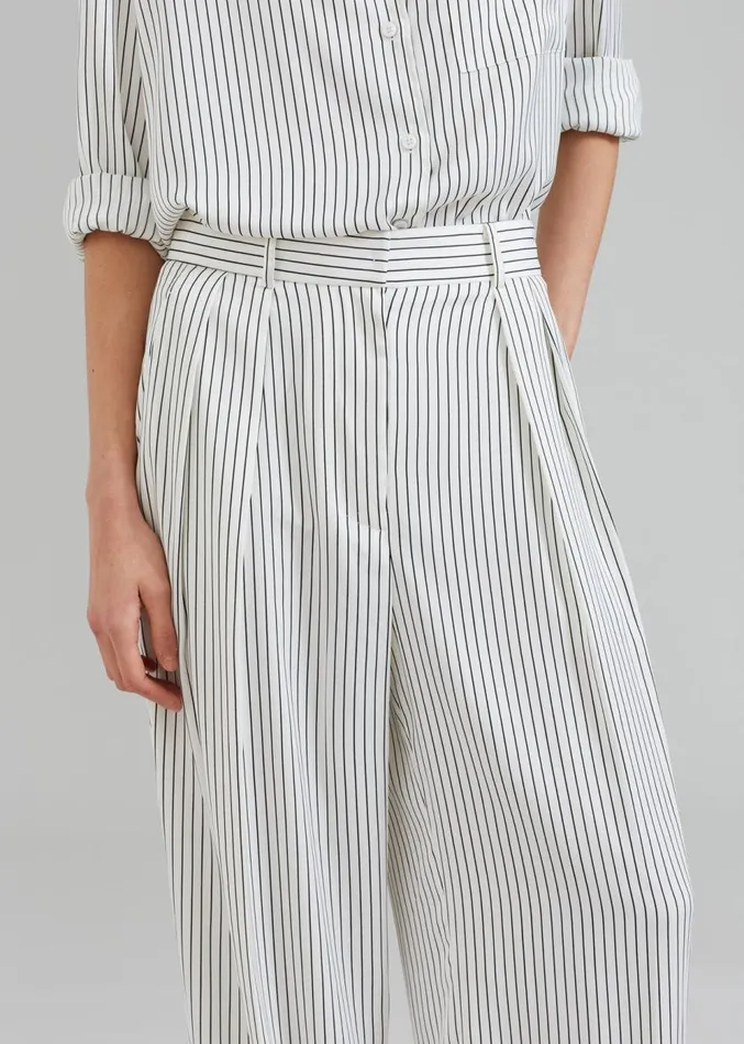 The Frankie Shop Tansy Satin Pants 8211 White Pinstripe Women Clothing