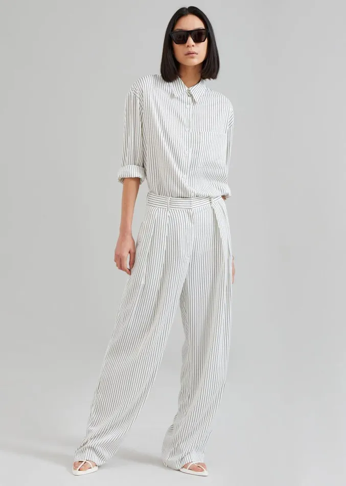 The Frankie Shop Tansy Satin Pants 8211 White Pinstripe Women Clothing