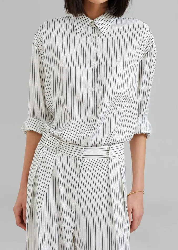 The Frankie Shop Tansy Satin Pants 8211 White Pinstripe Women Clothing