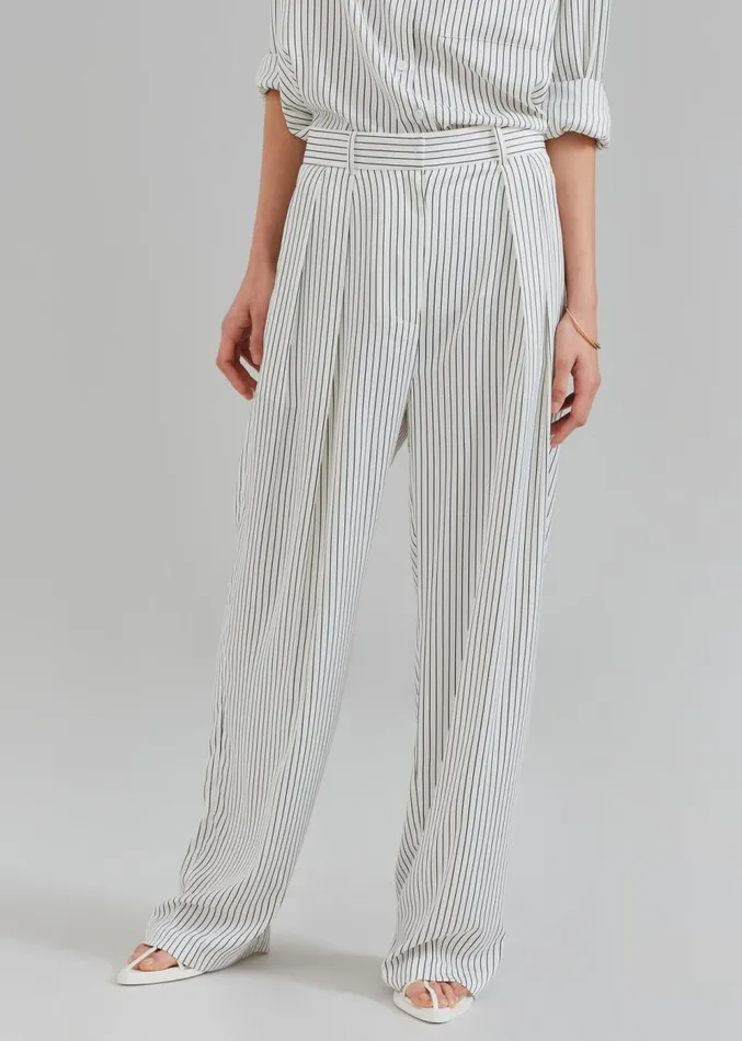 The Frankie Shop Tansy Satin Pants 8211 White Pinstripe Women Clothing