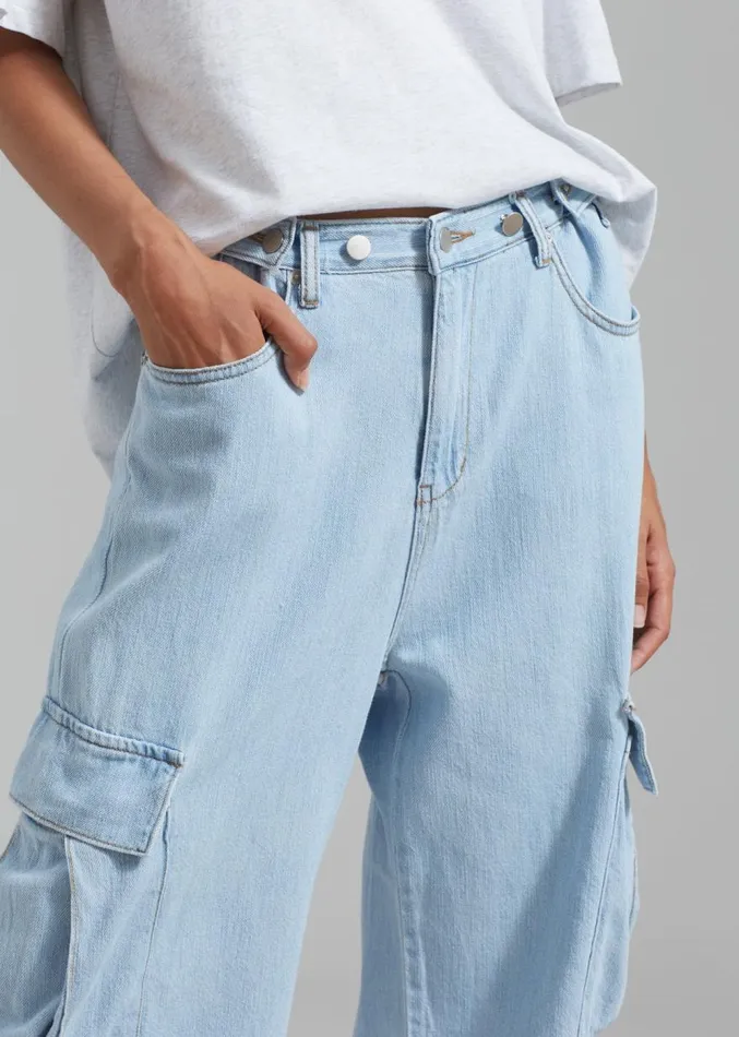 The Frankie Shop Tatum Cargo Jeans 8211 Light Wash Women Denim