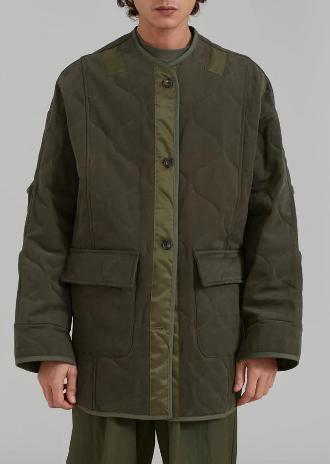 The Frankie Shop Ted Quilted Jacket 8211 Army Green Men Outerwear