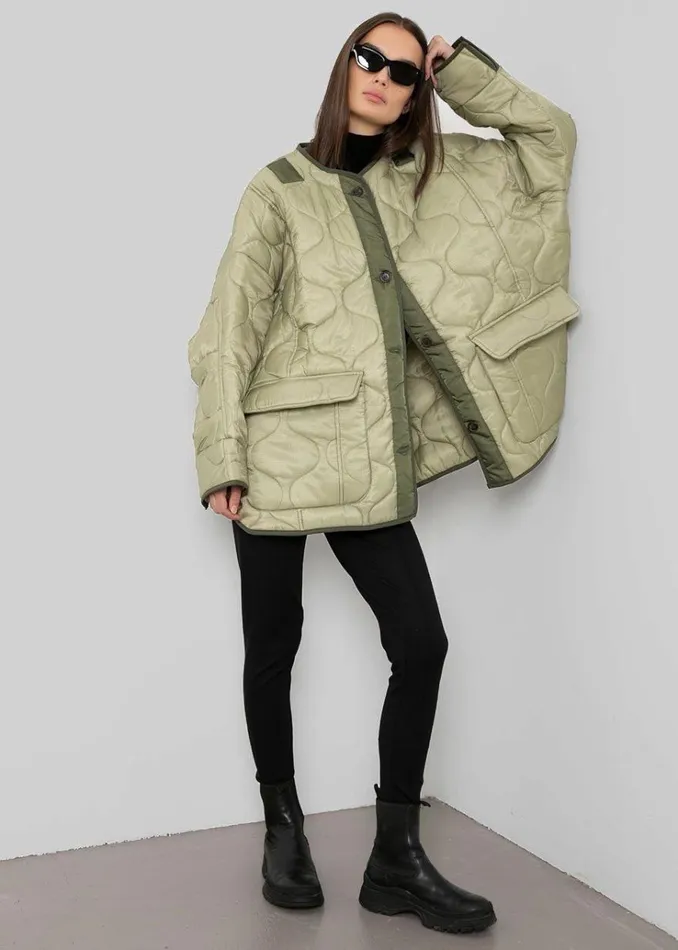 The Frankie Shop Teddy Quilted Jacket 8211 Moss Green Women Outerwear