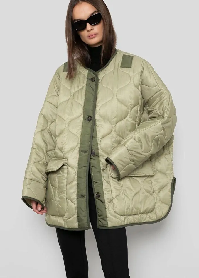 The Frankie Shop Teddy Quilted Jacket 8211 Moss Green Women Outerwear