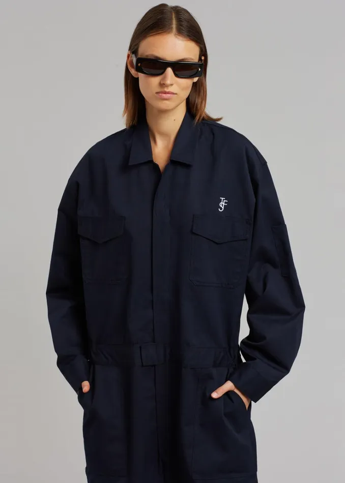 The Frankie Shop TFS Oversized Boiler Suit 8211 Navy WomenMen Jumpsuits