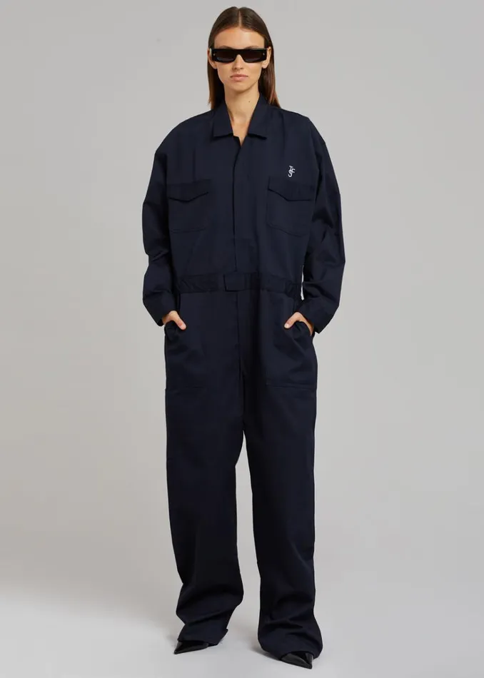 The Frankie Shop TFS Oversized Boiler Suit 8211 Navy WomenMen Jumpsuits