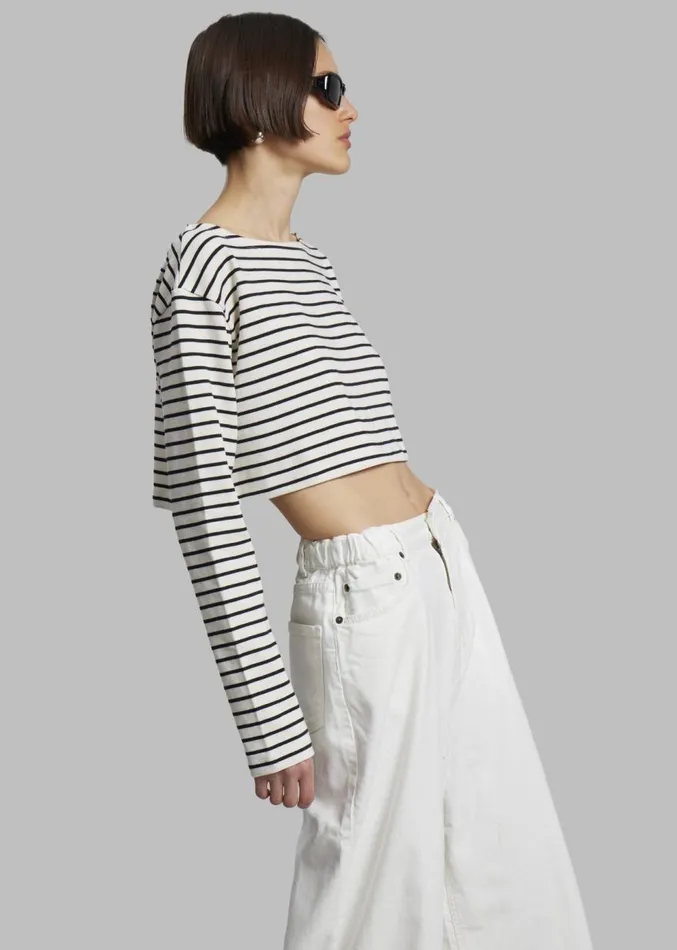 The Frankie Shop Tilla Boatneck Top 8211 Black Stripe Women Clothing