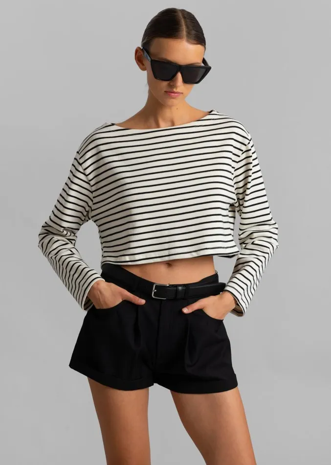 The Frankie Shop Tilla Boatneck Top 8211 Black Stripe Women Clothing