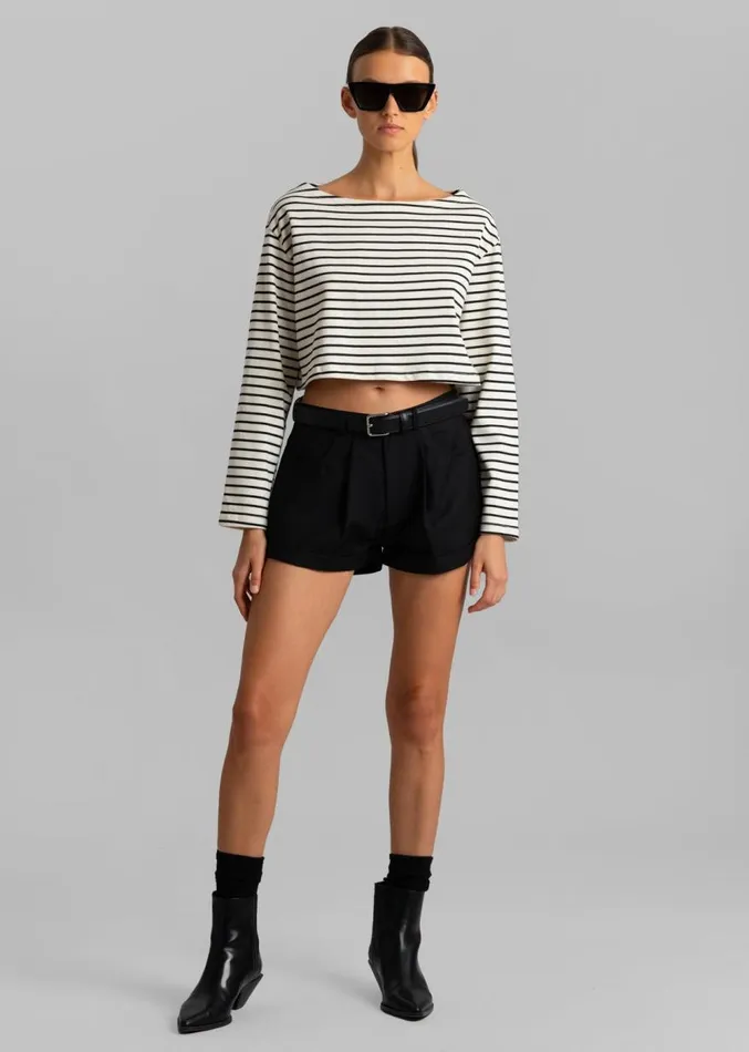 The Frankie Shop Tilla Boatneck Top 8211 Black Stripe Women Clothing