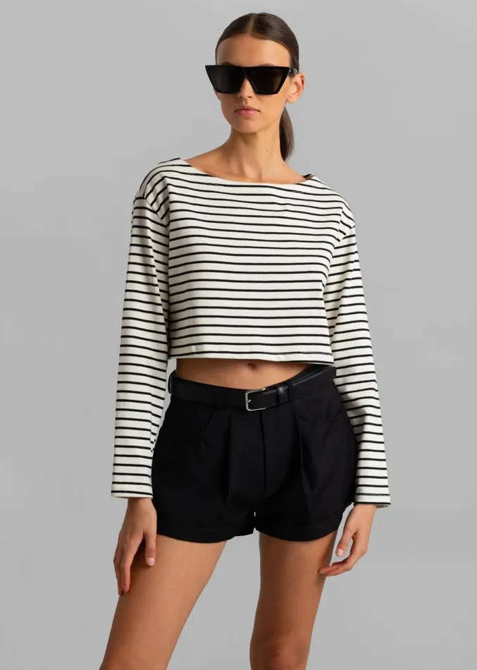 The Frankie Shop Tilla Boatneck Top 8211 Black Stripe Women Clothing
