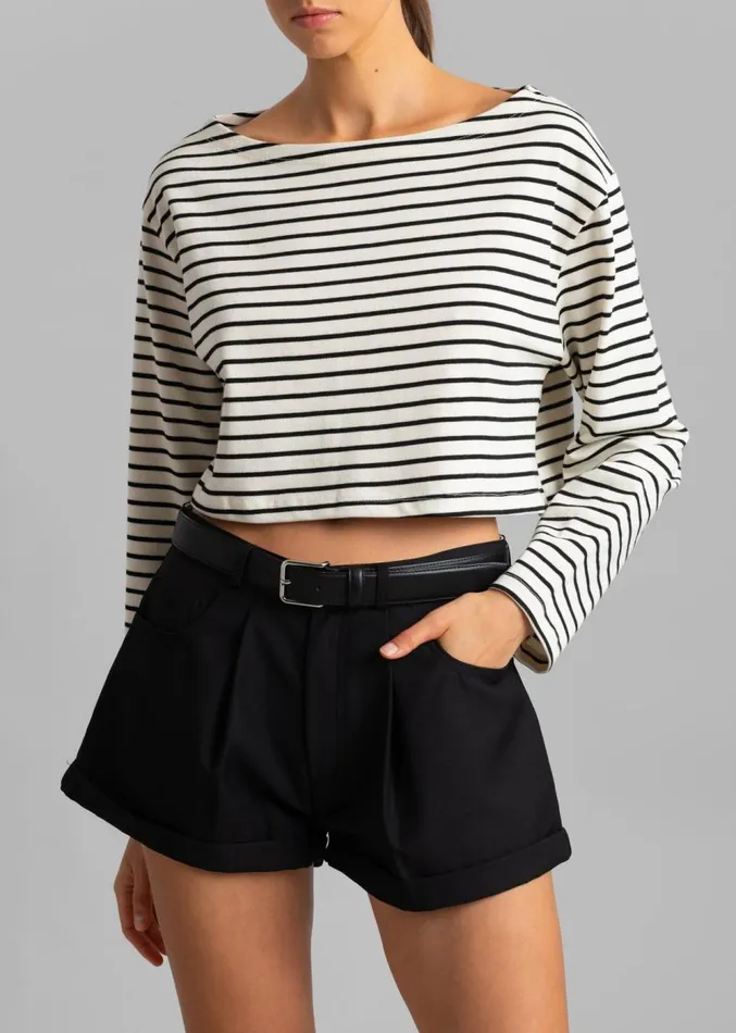 The Frankie Shop Tilla Boatneck Top 8211 Black Stripe Women Clothing