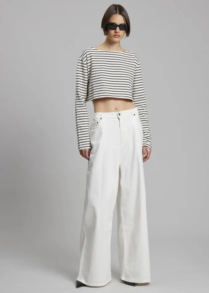 The Frankie Shop Tilla Boatneck Top 8211 Black Stripe Women Clothing