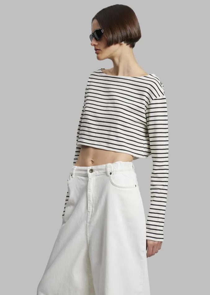The Frankie Shop Tilla Boatneck Top 8211 Black Stripe Women Clothing