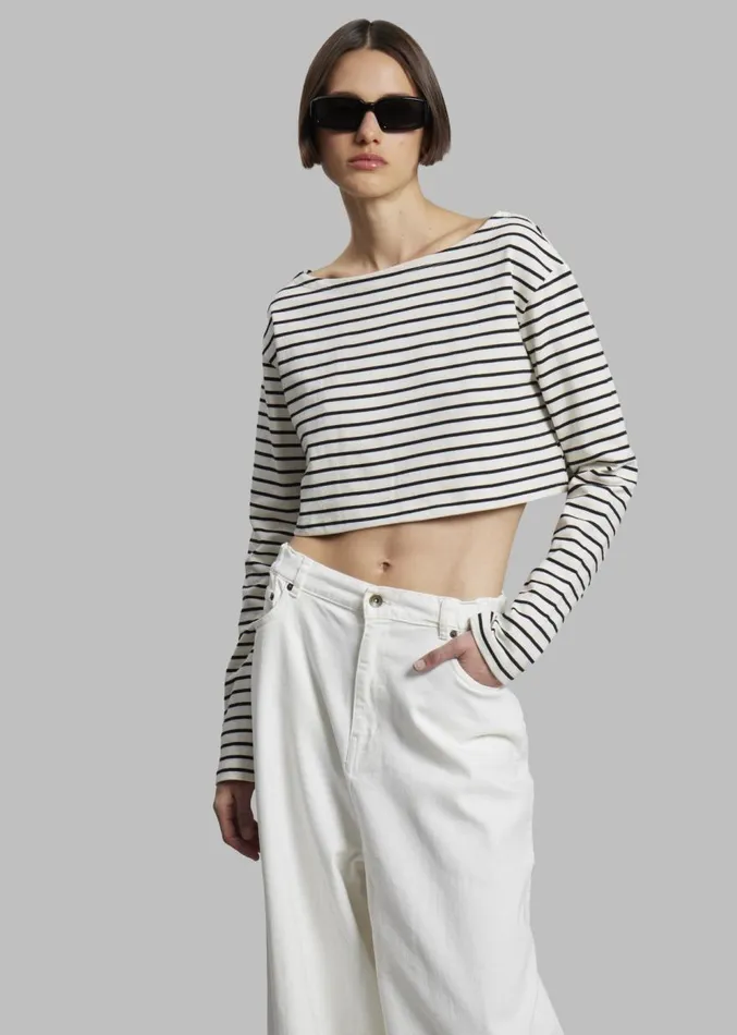 The Frankie Shop Tilla Boatneck Top 8211 Black Stripe Women Clothing