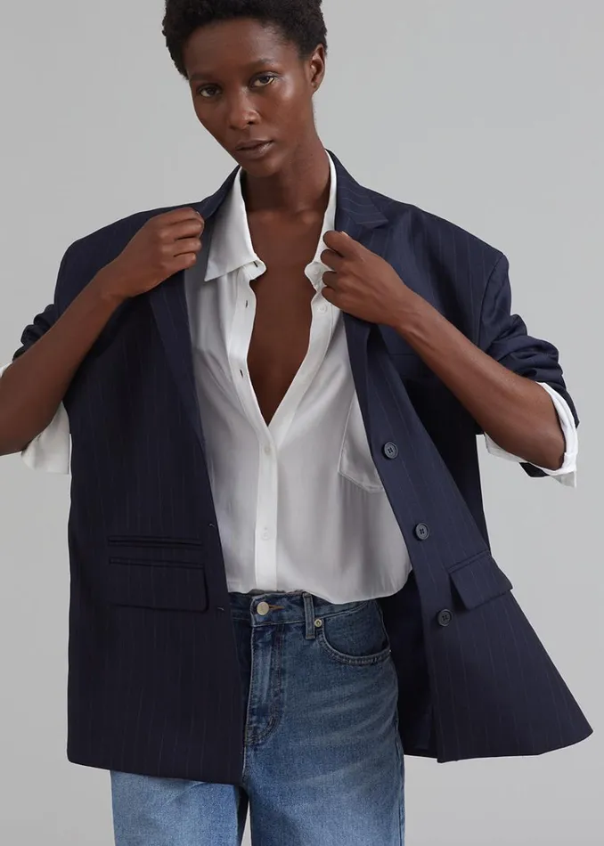 The Frankie Shop Towson Blazer 8211 Navy Pinstripe Women Outerwear