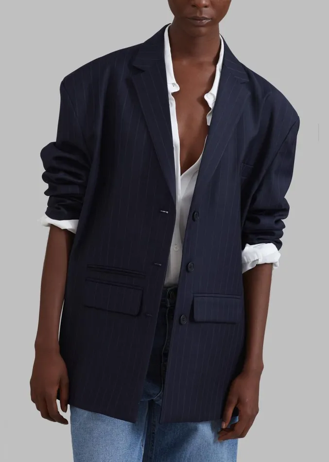 The Frankie Shop Towson Blazer 8211 Navy Pinstripe Women Outerwear