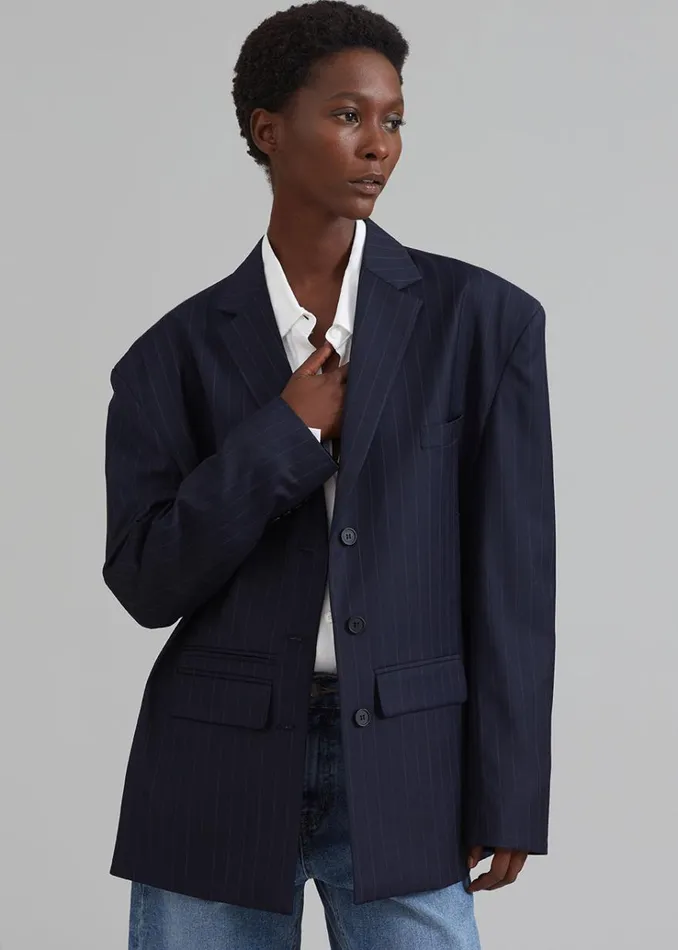 The Frankie Shop Towson Blazer 8211 Navy Pinstripe Women Outerwear