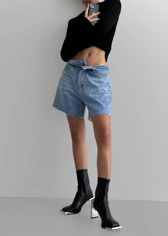 The Frankie Shop Twila Denim Shorts 8211 Worn Wash Women Denim