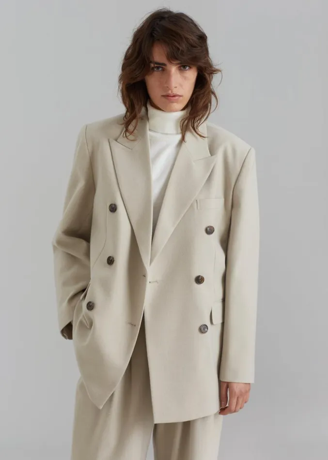 The Frankie Shop Vance Double Breasted Blazer 8211 Beige Women Outerwear