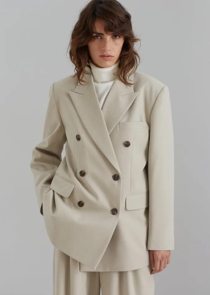 The Frankie Shop Vance Double Breasted Blazer 8211 Beige Women Outerwear