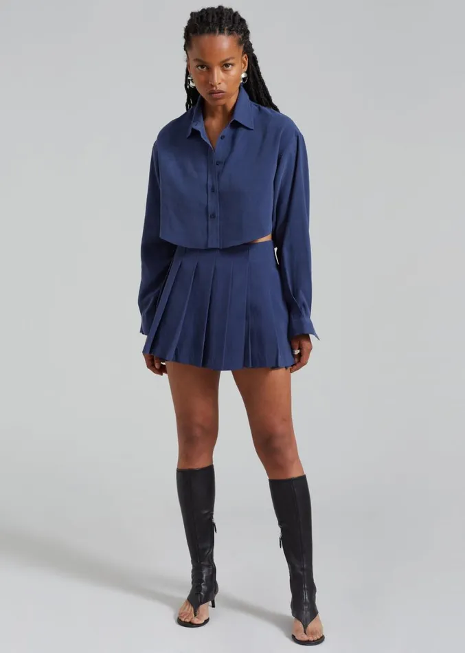 The Frankie Shop Venus Pleated Skirt 8211 Navy Women Clothing