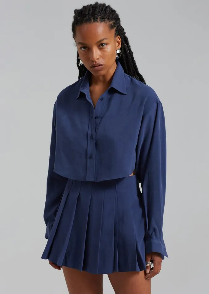 The Frankie Shop Venus Pleated Skirt 8211 Navy Women Clothing