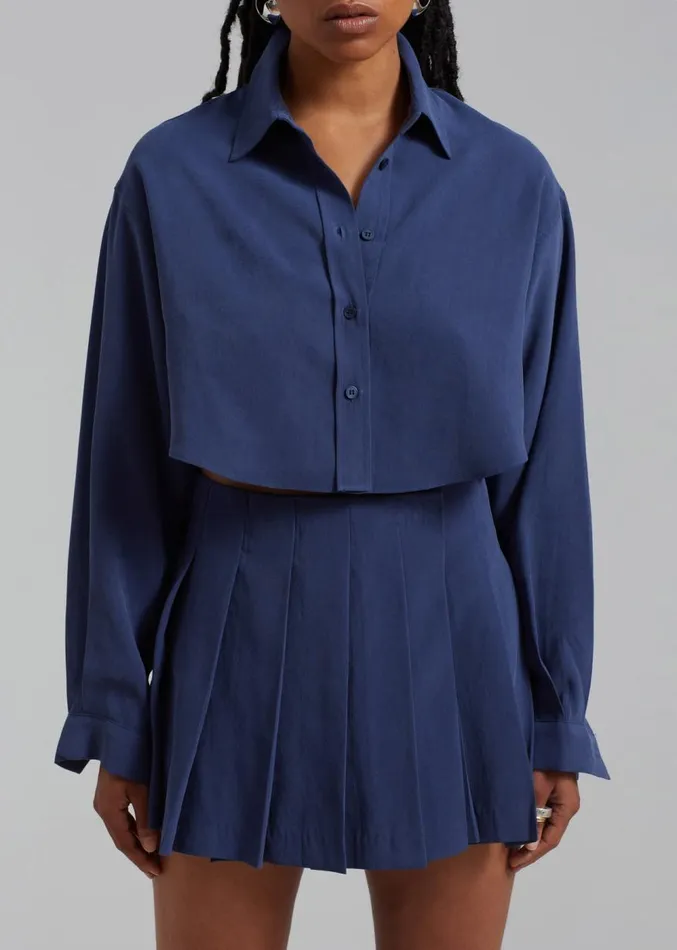 The Frankie Shop Venus Pleated Skirt 8211 Navy Women Clothing
