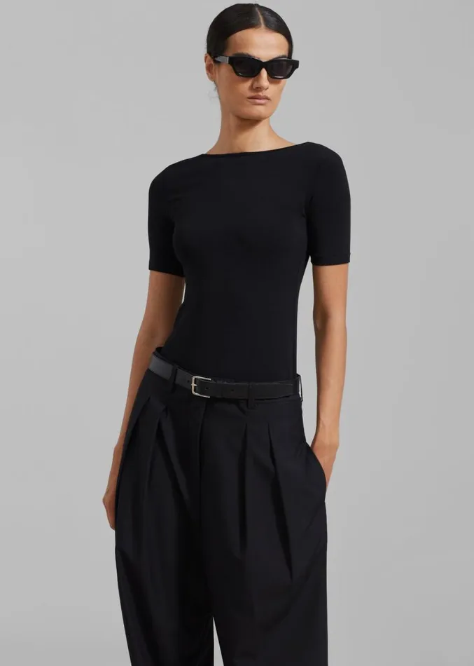 The Frankie Shop Vera Scoop Back Shirt 8211 Black Women Clothing